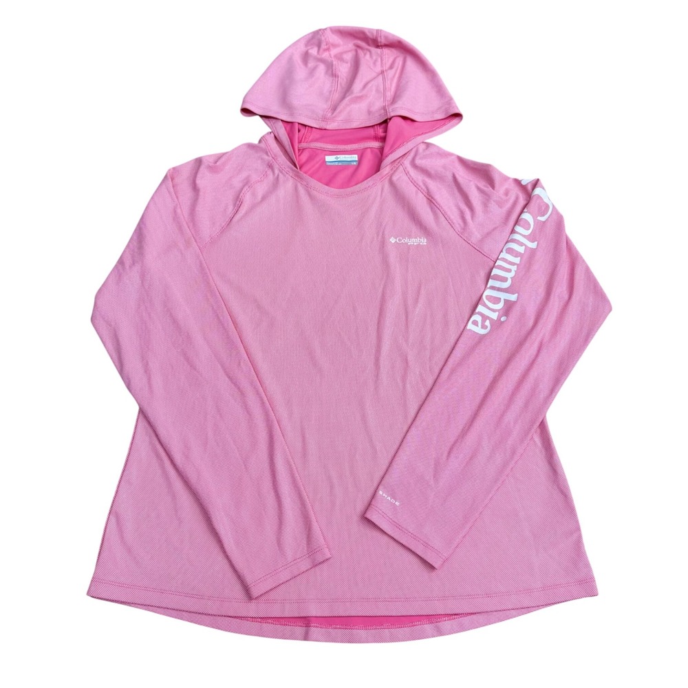 Columbia PFG Hooded Long Sleeve Shirt Women Size L Vibrant Pink Fishing Hiking